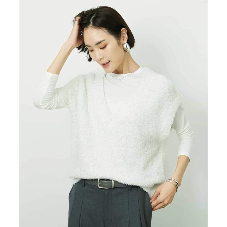 ホワイト | ツィードライクVネックベスト | MICHEL KLEIN