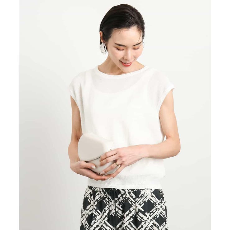 ホワイト | [アンサンブル対応]スパンコールフレンチスリーブニット | MICHEL KLEIN