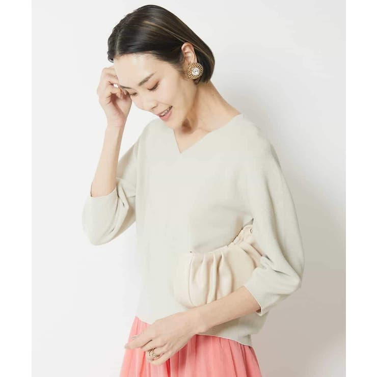 [1枚着としておすすめ]ホールガーメント(R)Vネックボリュームスリーブニット | MICHEL KLEIN | 詳細画像2 