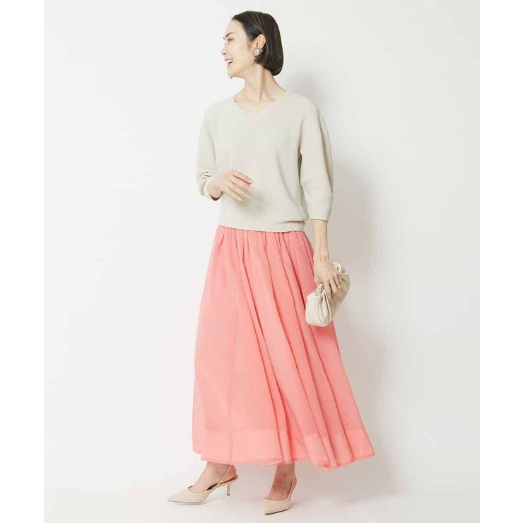 [1枚着としておすすめ]ホールガーメント(R)Vネックボリュームスリーブニット | MICHEL KLEIN | 詳細画像4 