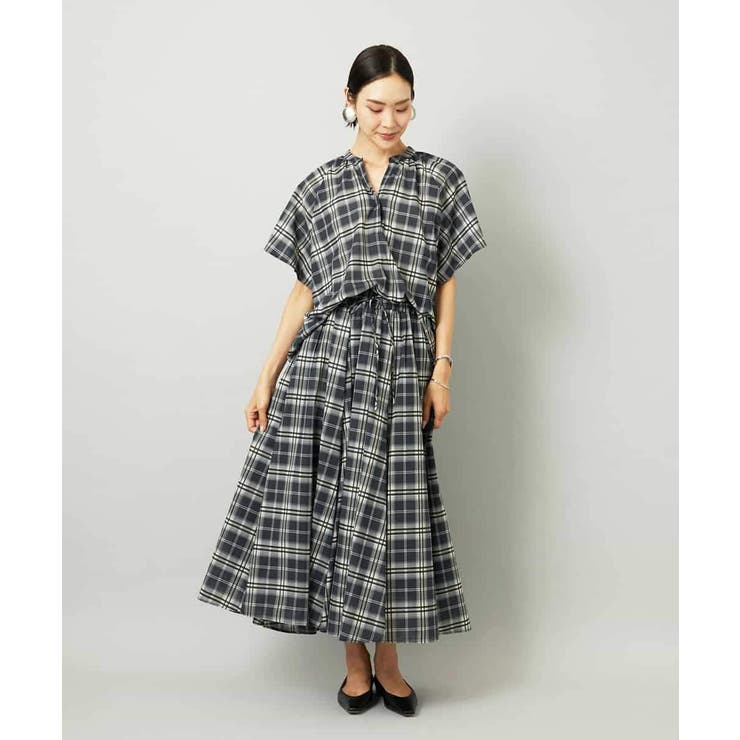 [セットアップ対応]ギャザースカート シアーチェック柄 | MICHEL KLEIN | 詳細画像5 