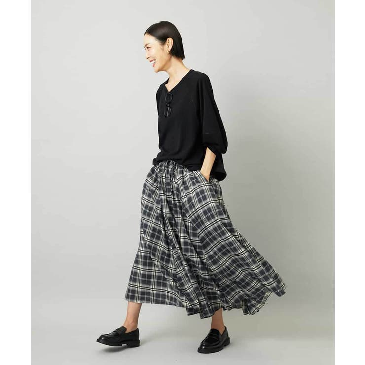 [セットアップ対応]ギャザースカート シアーチェック柄 | MICHEL KLEIN | 詳細画像8 