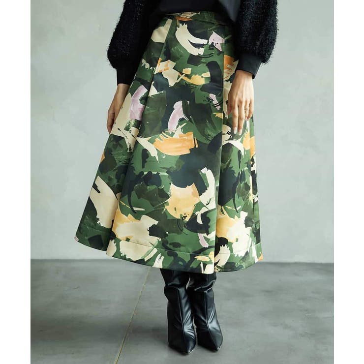 [セットアップ対応]モダンフラワープリントタックフレアスカート  | MICHEL KLEIN | 詳細画像1 