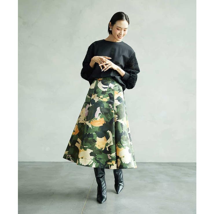 [セットアップ対応]モダンフラワープリントタックフレアスカート  | MICHEL KLEIN | 詳細画像4 