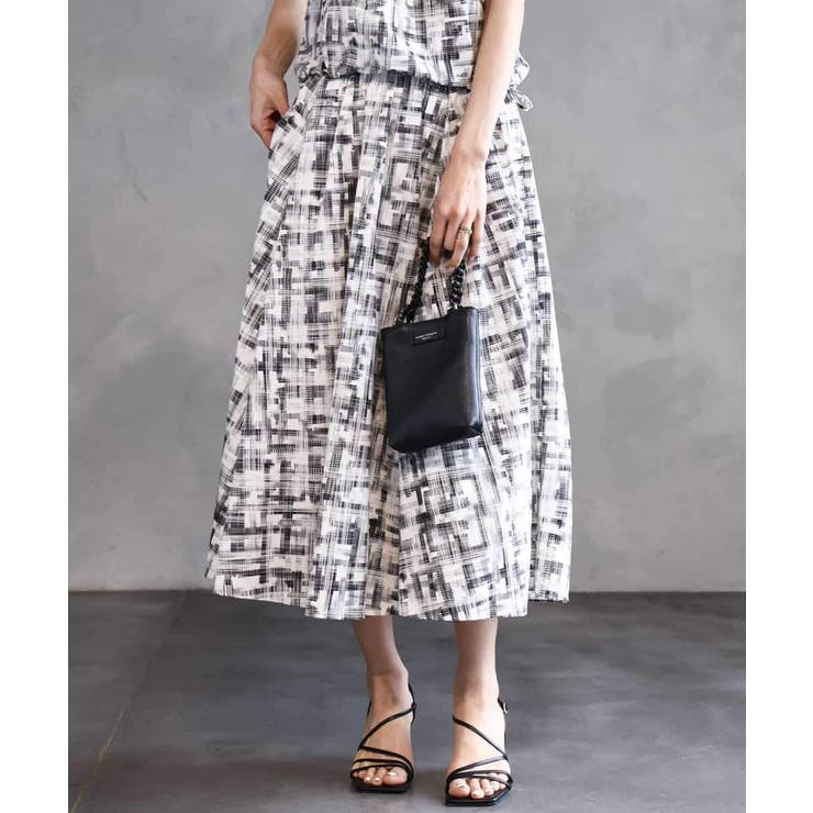 [セットアップ対応]かすれチェック柄ギャザースカート | MICHEL KLEIN | 詳細画像1 