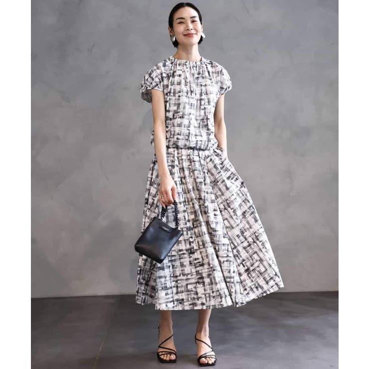 [セットアップ対応]かすれチェック柄ギャザースカート | MICHEL KLEIN | 詳細画像4 