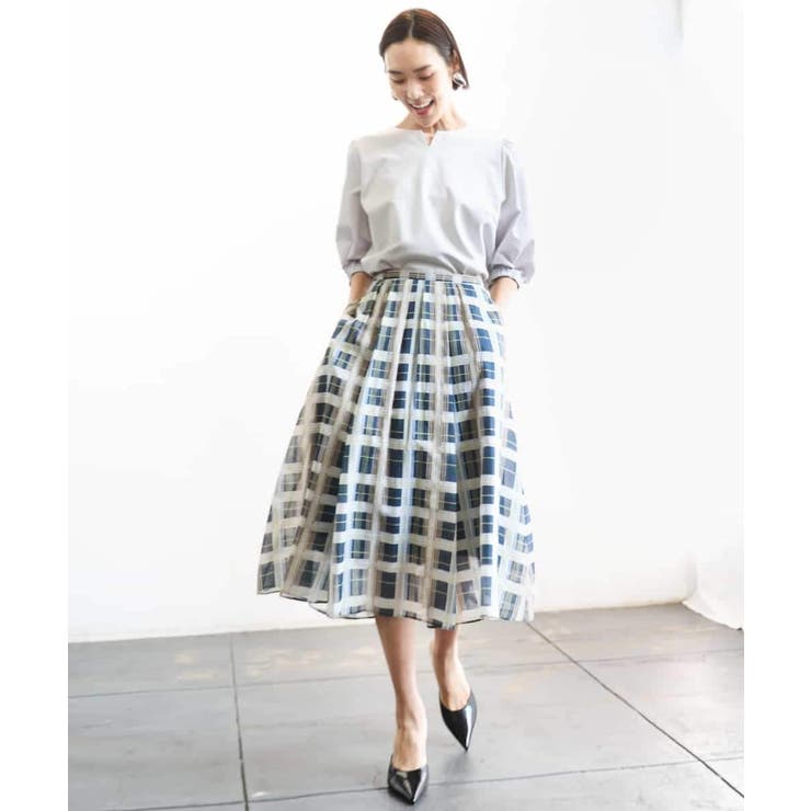 [セットアップ対応]チェック柄タックフレアスカート | MICHEL KLEIN | 詳細画像12 