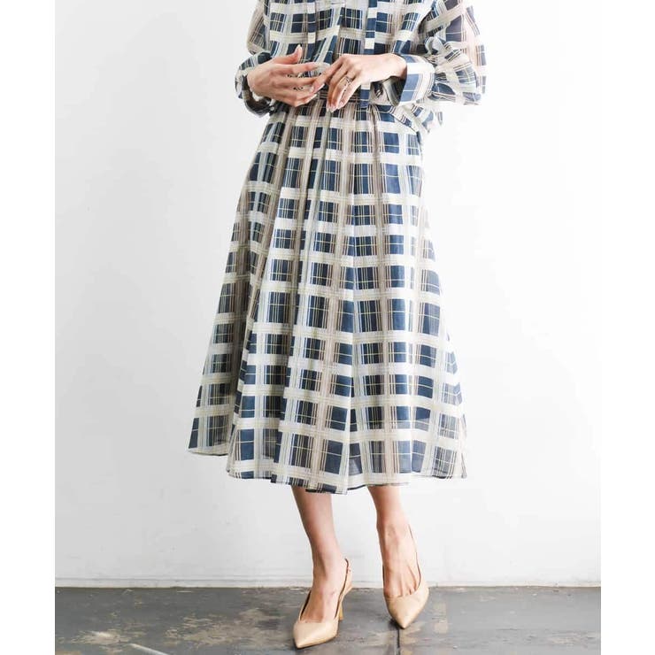 [セットアップ対応]チェック柄タックフレアスカート | MICHEL KLEIN | 詳細画像2 