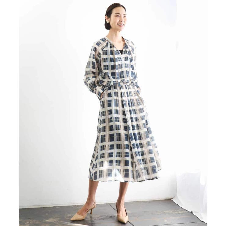 [セットアップ対応]チェック柄タックフレアスカート | MICHEL KLEIN | 詳細画像4 