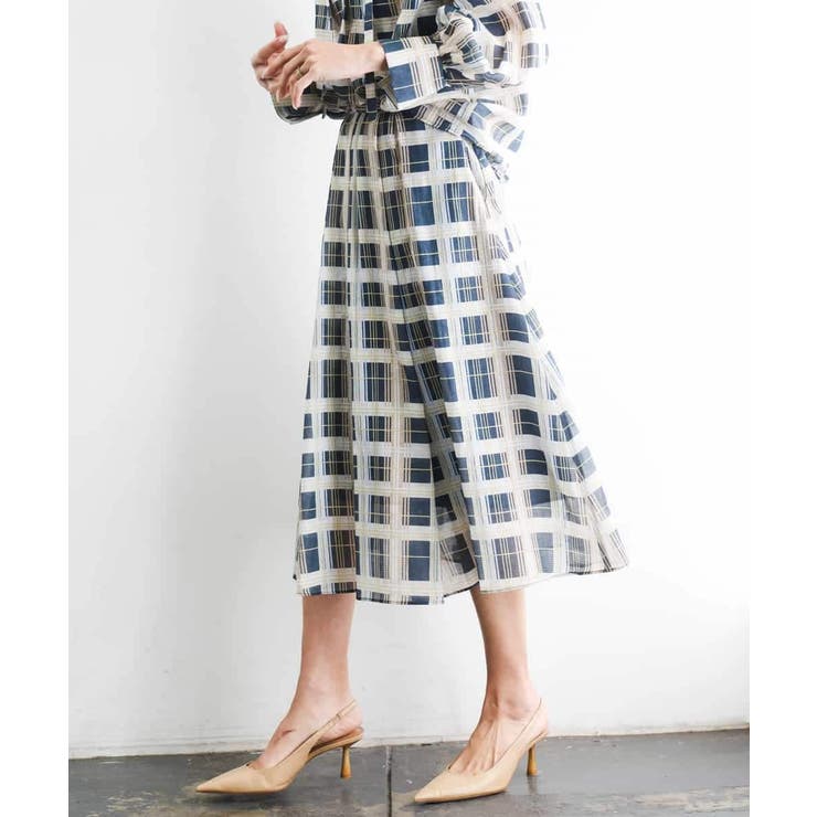 アイボリー | [セットアップ対応]チェック柄タックフレアスカート | MICHEL KLEIN