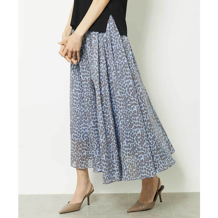 ブルー系(55) | レオパードプリントタックフレアースカート(オリジナルプリント) | MICHEL KLEIN