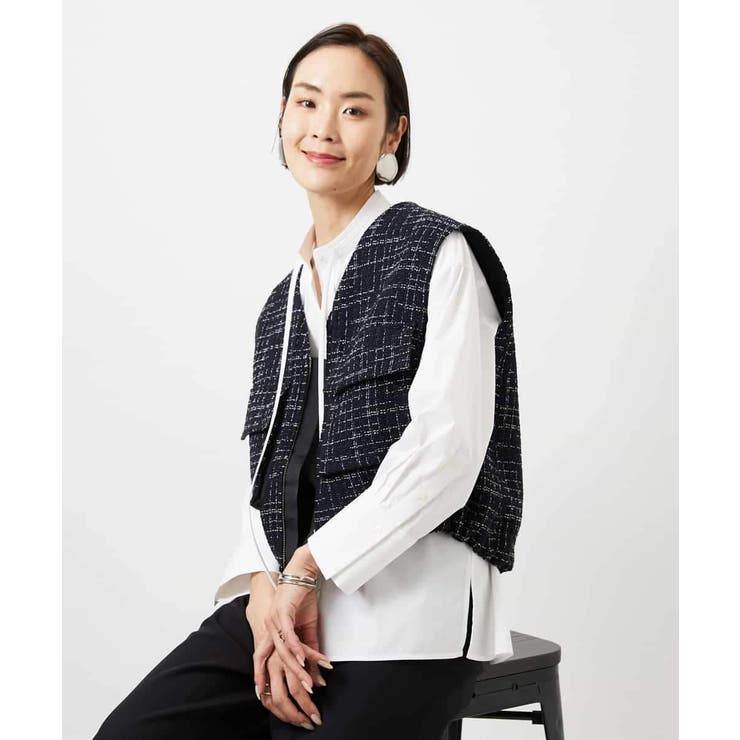 ネイビー | ファンシーツイード フィッシャーマンジレ | MICHEL KLEIN