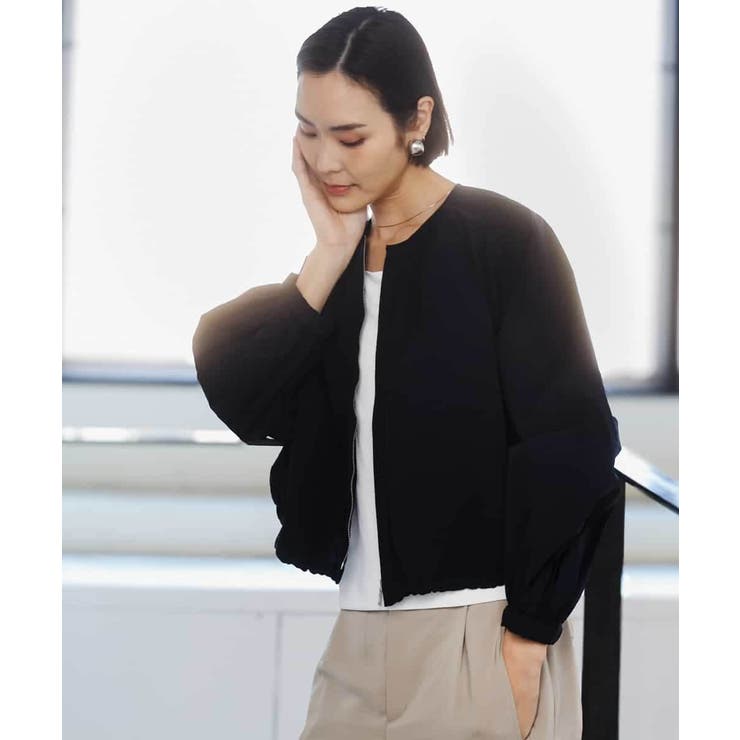 ネイビー | ナイロンペーパー ノーカラーブルゾン | MICHEL KLEIN