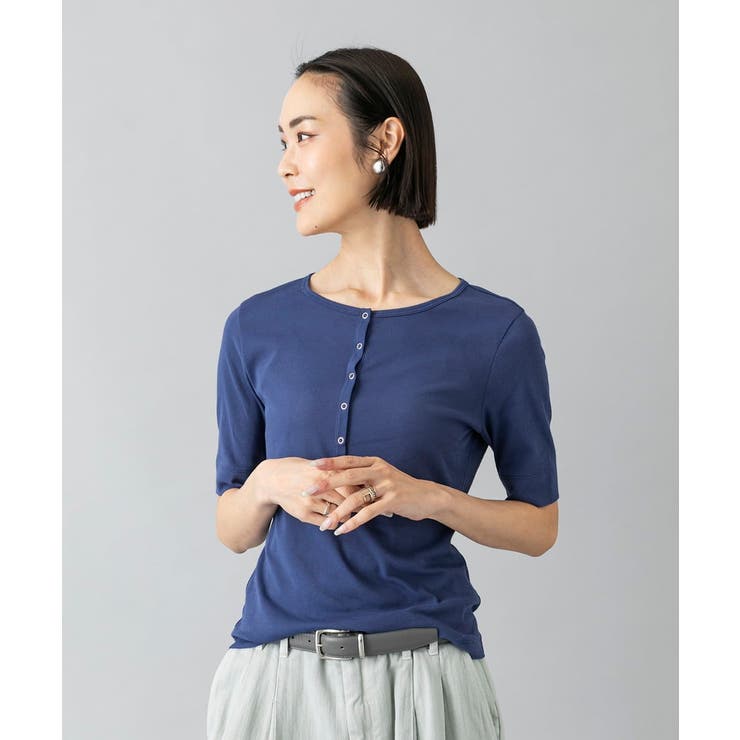 ブルー | [アンサンブル対応]リングドットヘンリーネックTシャツ | MICHEL KLEIN