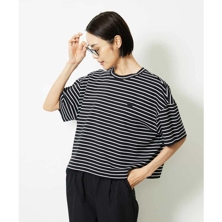 ブラック | イニシャル刺繍Ｔシャツ(ボーダー柄） | MICHEL KLEIN