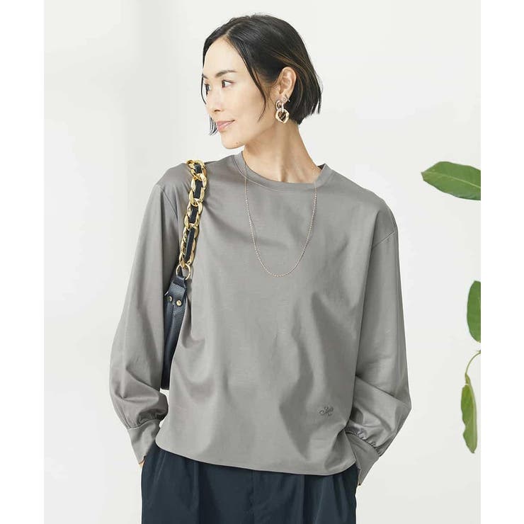 ライトカーキ(36) | ワンポイント刺繍ロングスリーブカットソー | MICHEL KLEIN
