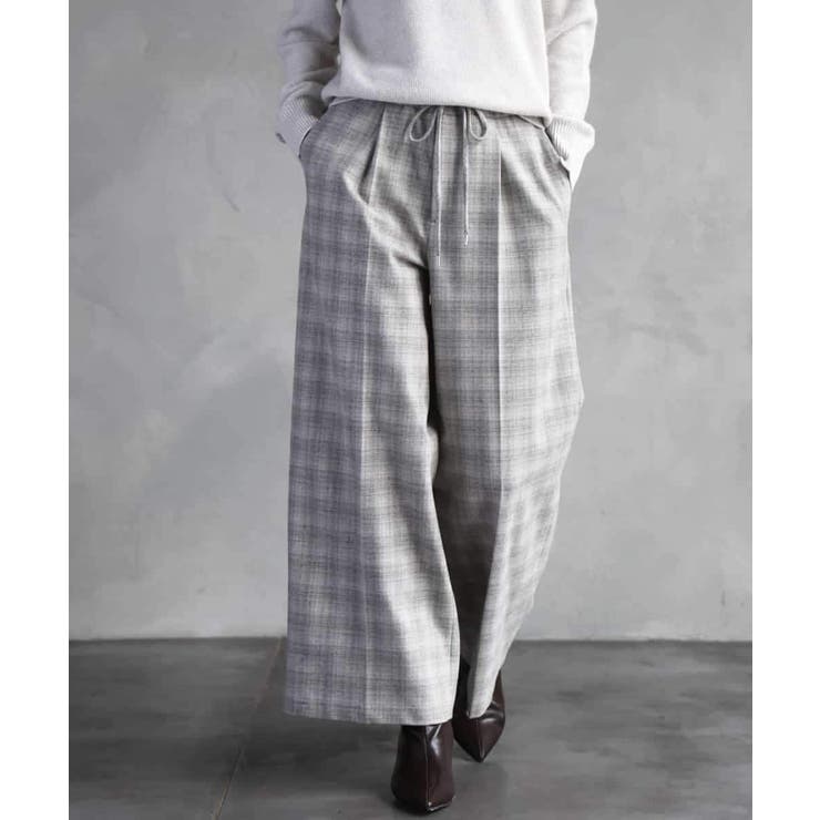 ライトグレー | 2WAYストレッチチェックワイドパンツ | MICHEL KLEIN