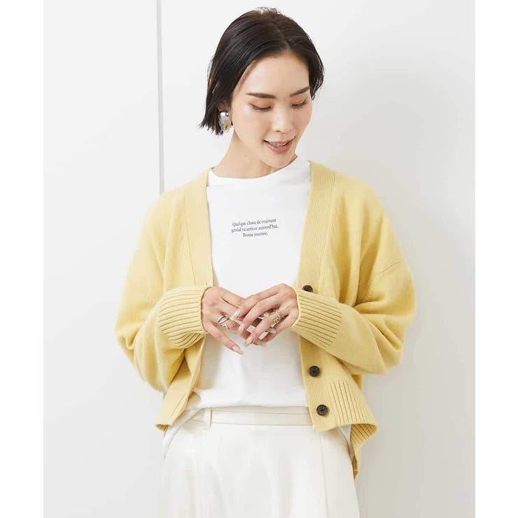 イエロー | ラムウールVネックカーディガン | MICHEL KLEIN