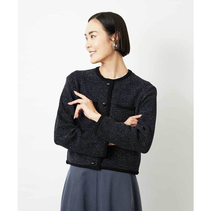 ブラック | ツィード調モールニットジャケット | MICHEL KLEIN