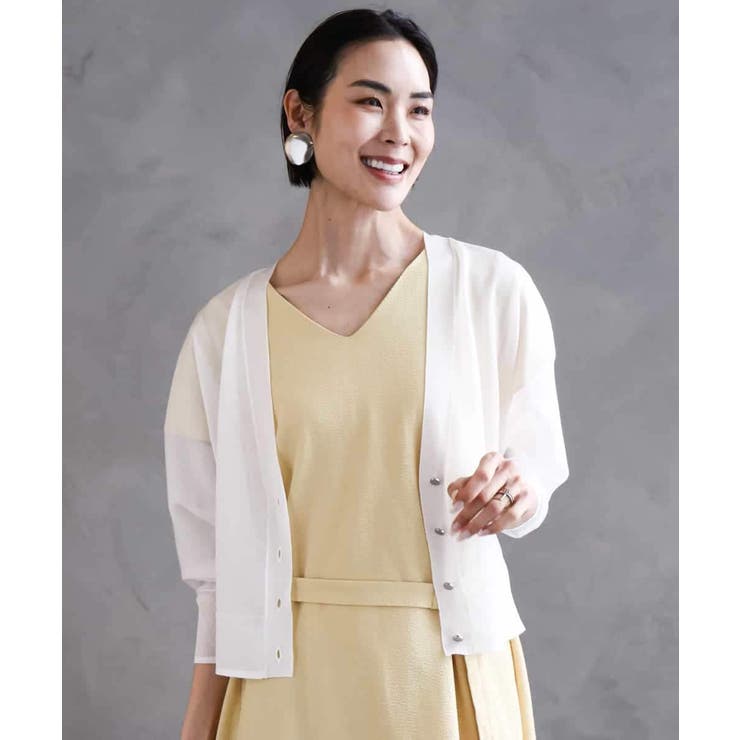 ホワイト | シアーラメVネックカーディガン | MICHEL KLEIN