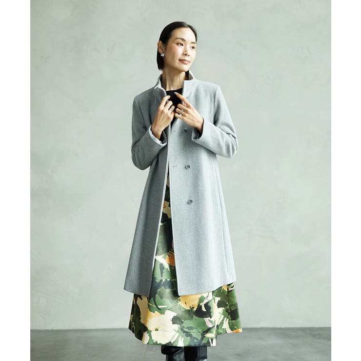 カーキ | [定番人気]Super100ウールビーバースタンドカラーコート | MICHEL KLEIN