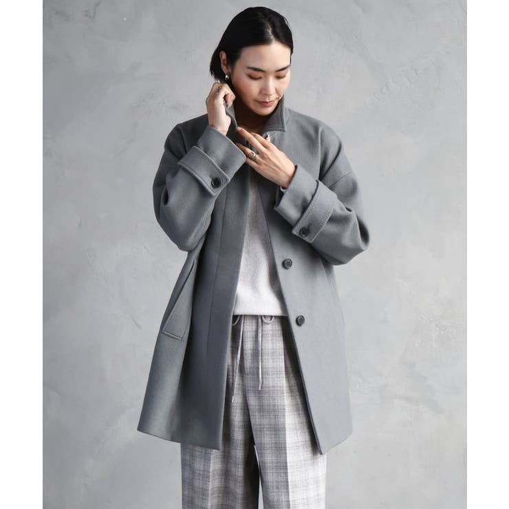 カーキ | Super100ウールステンカラーコート | MICHEL KLEIN