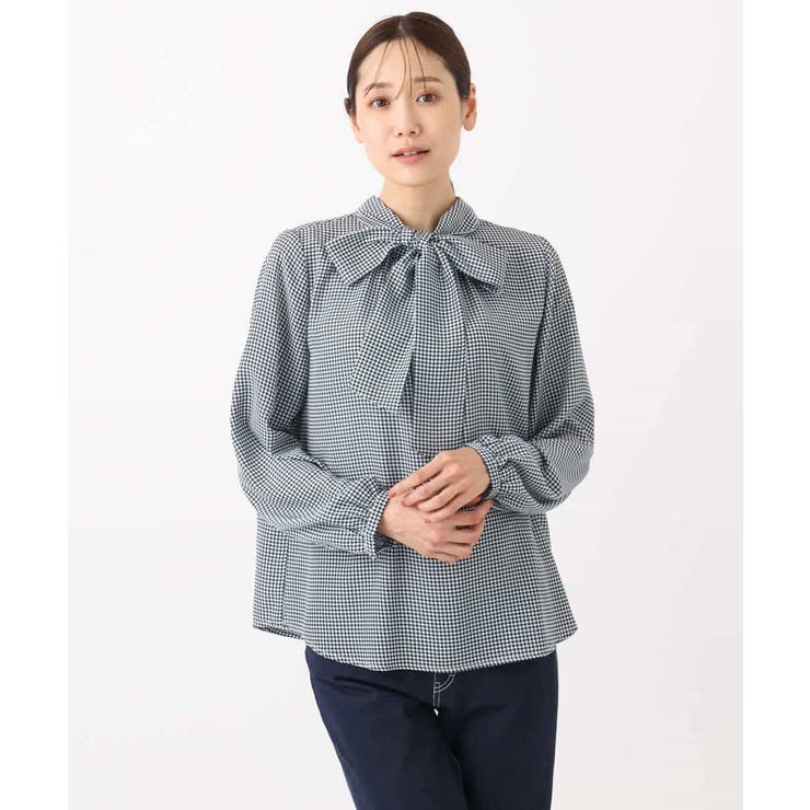 ボウタイ付き千鳥柄プリントブラウス/洗える | MK MICHEL KLEIN | 詳細画像13 