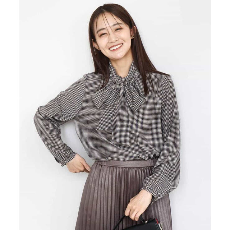 ボウタイ付き千鳥柄プリントブラウス/洗える | MK MICHEL KLEIN | 詳細画像2 
