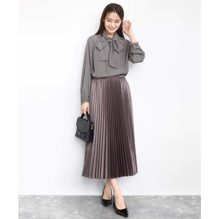 ボウタイ付き千鳥柄プリントブラウス/洗える | MK MICHEL KLEIN | 詳細画像3 