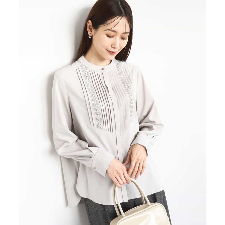 ライトグレー | フロントピンタックレースブラウス/洗える | MK MICHEL KLEIN