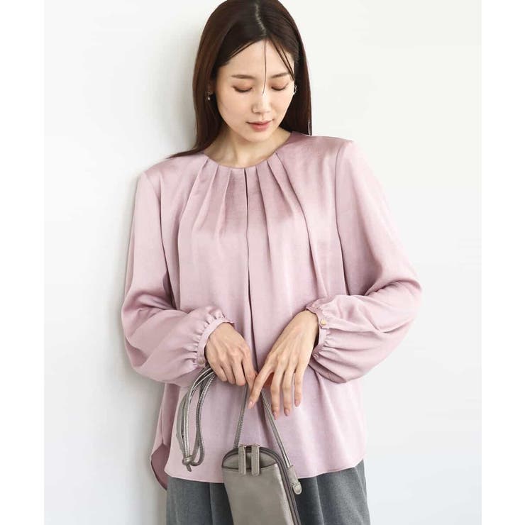 ピンク | ウェーブサテンタックディティールブラウス/洗える | MK MICHEL KLEIN