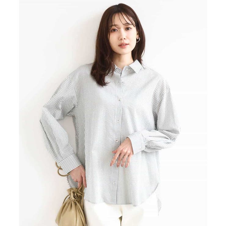 ストライプ柄サッカーシャツブラウス/洗える | MK MICHEL KLEIN | 詳細画像11 