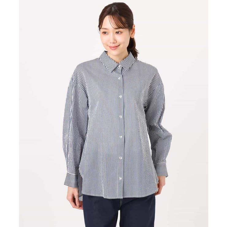 ストライプ柄サッカーシャツブラウス/洗える | MK MICHEL KLEIN | 詳細画像14 