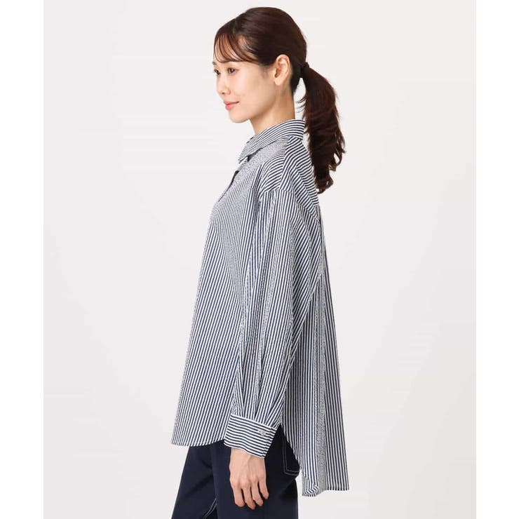 ストライプ柄サッカーシャツブラウス/洗える | MK MICHEL KLEIN | 詳細画像15 