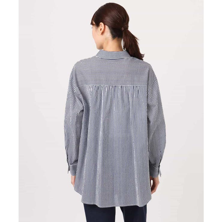 ストライプ柄サッカーシャツブラウス/洗える | MK MICHEL KLEIN | 詳細画像16 