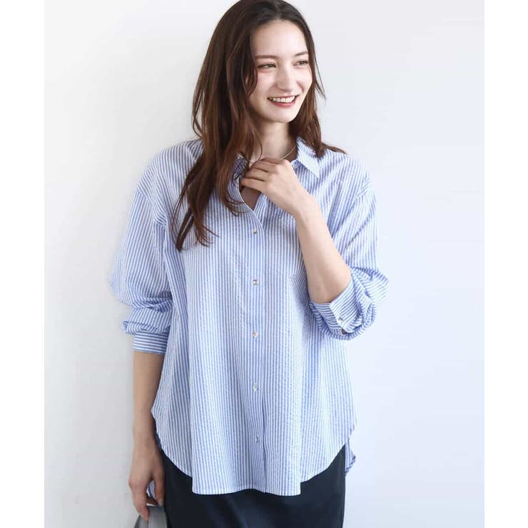 ストライプ柄サッカーシャツブラウス/洗える | MK MICHEL KLEIN | 詳細画像2 