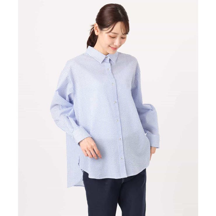 ストライプ柄サッカーシャツブラウス/洗える | MK MICHEL KLEIN | 詳細画像22 