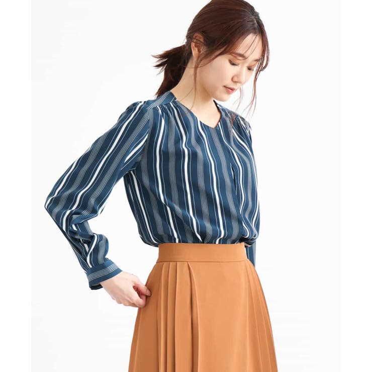 洗える】カラーライン ストライプ柄ブラウス[品番：ITKW0005364]｜MK  
