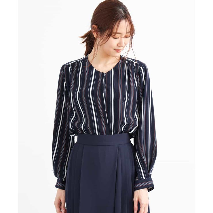 洗える】カラーライン ストライプ柄ブラウス[品番：ITKW0005364]｜MK  