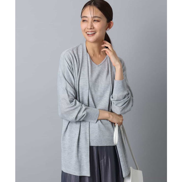 ライトグレー | ドルマン袖カーディガン×半袖プルオーバー ニットアンサンブル/洗える | MK MICHEL KLEIN