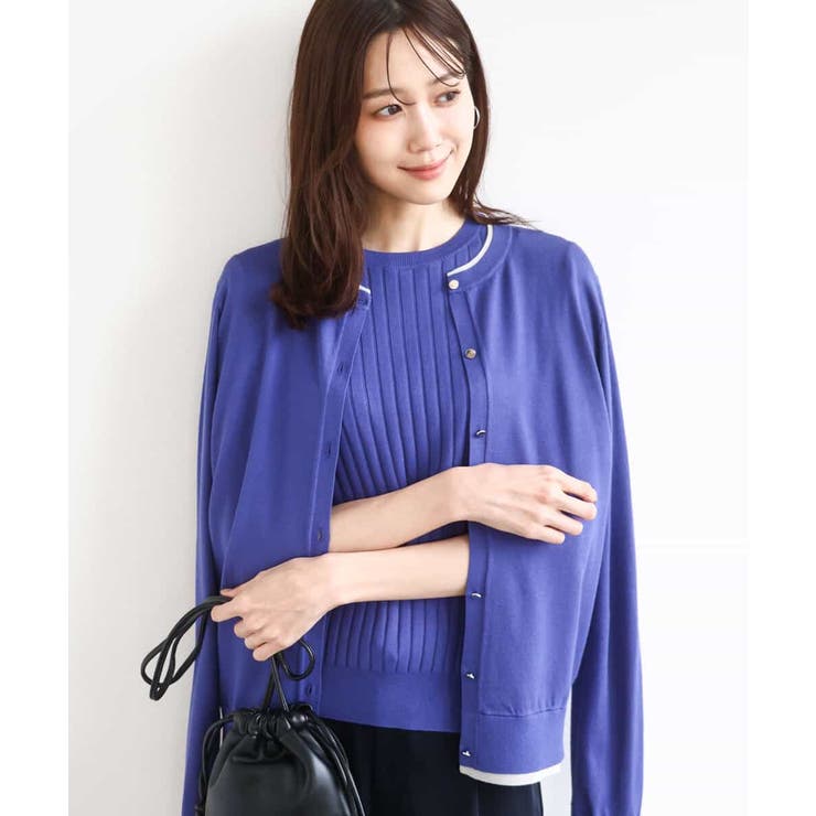 ブルー | 配色デザインカラーニットアンサンブル/洗える | MK MICHEL KLEIN