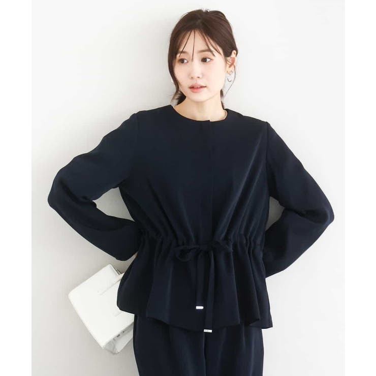 ネイビー | ギャザーデザイン ジップアップブルゾン/撥水/防シワ/洗える | MK MICHEL KLEIN