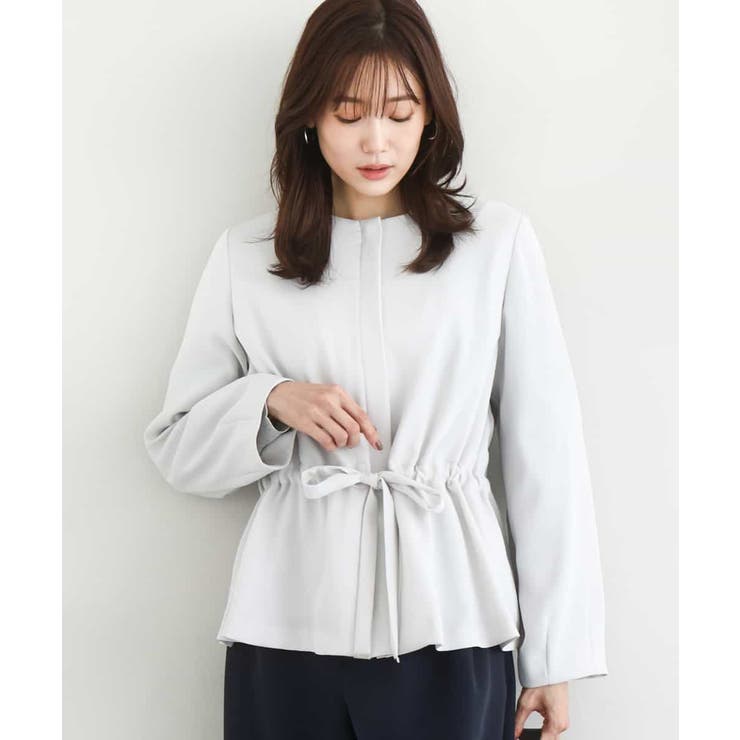 ライトグレー | ギャザーデザイン ジップアップブルゾン/撥水/防シワ/洗える | MK MICHEL KLEIN