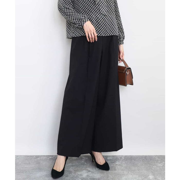 ブラック（無地） | ストレートワイドシルエットパンツ（無地・チェック）/洗える | MK MICHEL KLEIN