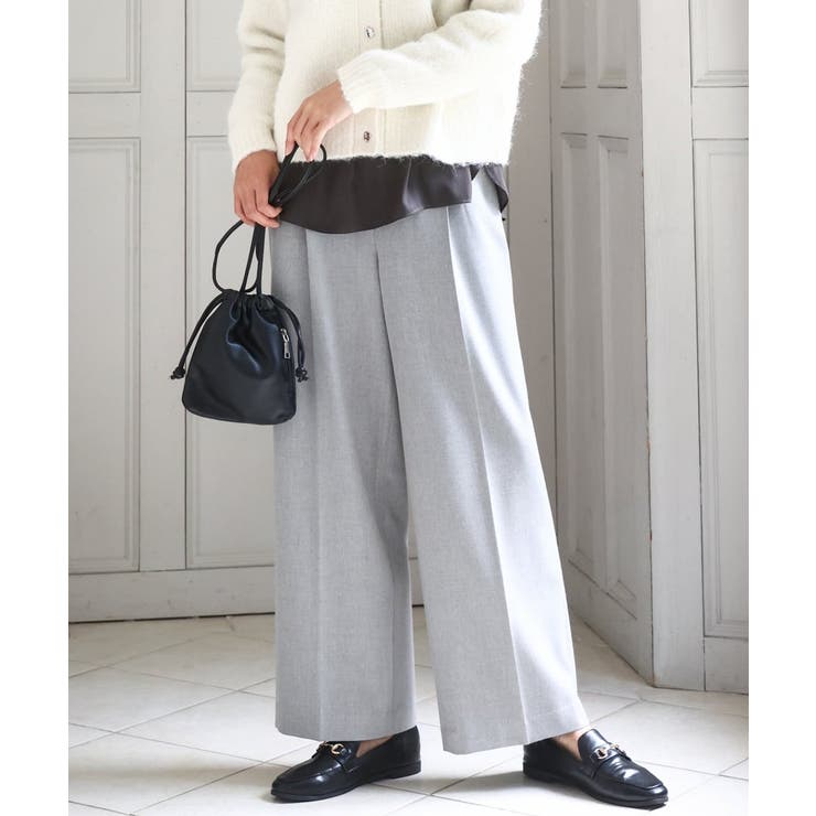 ライトグレー | ツイード調両面起毛ワイドパンツ/洗える | MK MICHEL KLEIN