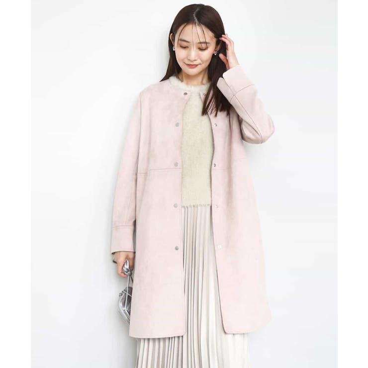 ピンク | フェイクスウェードノーカラーコート/洗える | MK MICHEL KLEIN