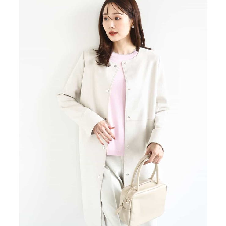 ベージュ | フェイクスウェードノーカラーコート/洗える | MK MICHEL KLEIN