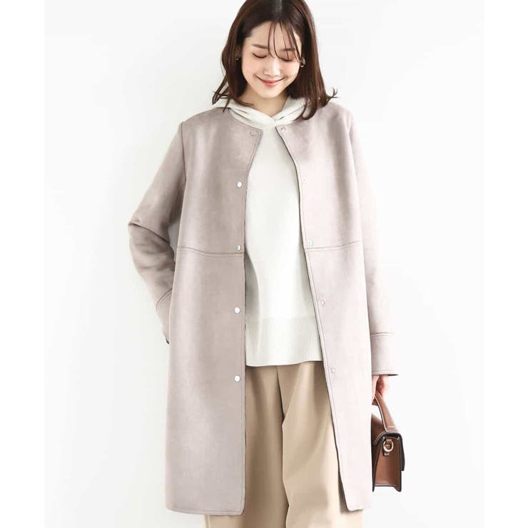 モカ | フェイクスウェードノーカラーコート/洗える | MK MICHEL KLEIN