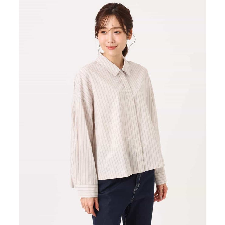 クロップド丈コットンストライプシャツブラウス/洗える | MK MICHEL KLEIN | 詳細画像15 