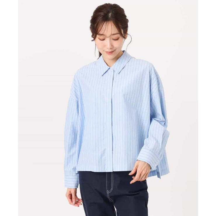 クロップド丈コットンストライプシャツブラウス/洗える | MK MICHEL KLEIN | 詳細画像25 